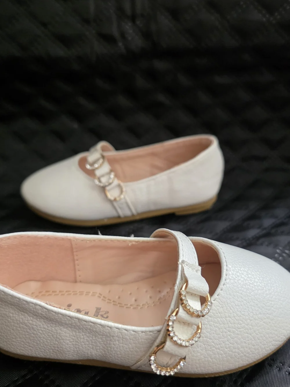 Link Comfort Toddler Girl White Mary Jane Flats Rhinestone Strap Sz 5